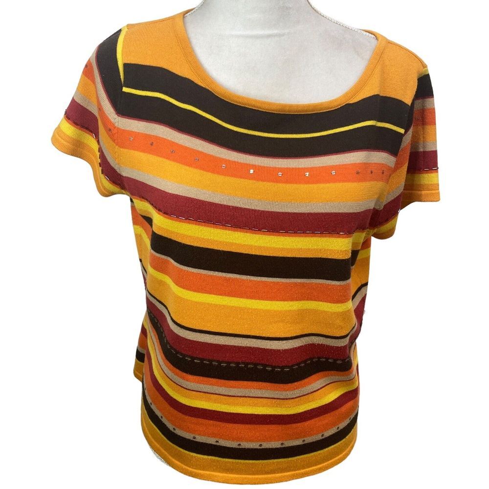 UNIFORM JOHN PAUL RICHARD L Striped Short Sleeve Sequins Top Women's‎